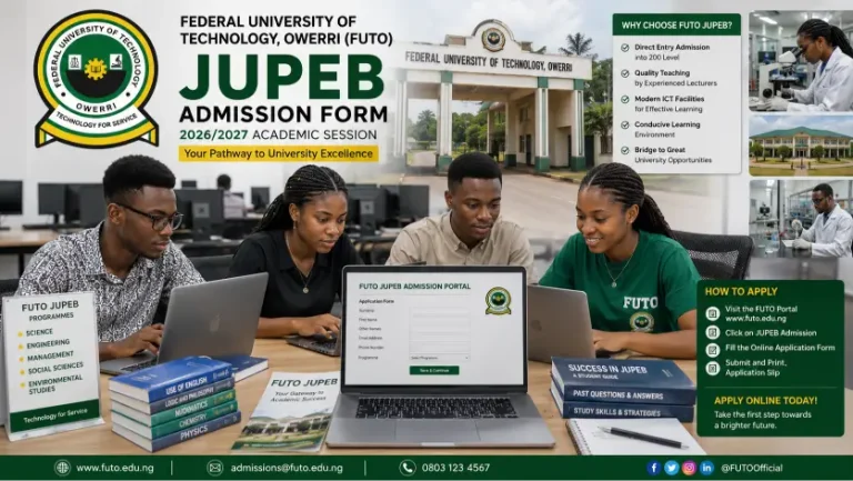 FUTO JUPEB Admission Form 2026/2027: Eligibility, Fee, Subject Combinations and How to Apply